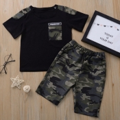 Lovely Casual Print Patchwork Black Boy Two-piece 