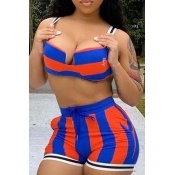 LW SXY Striped Blue Two-piece Shorts Set