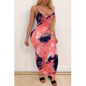 Lovely Casual Tie-dye Pink Ankle Length Dress