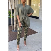lovely Casual Print Army Green Two-piece Pants Set
