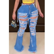 lovely Casual Hollow-out Deep Blue Jeans