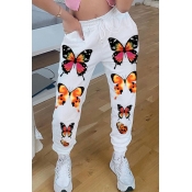 Lovely Casual Butterfly Print White Pants