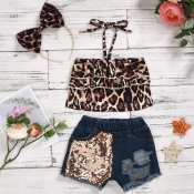 lovely Trendy Leopard Print Girl Two-piece Shorts 