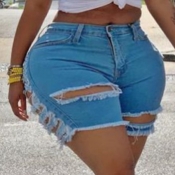 Lovely Plus Size Trendy Hollow-out Baby Blue Short