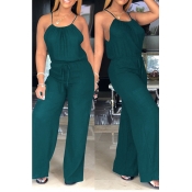 lovely Sexy Lace-up Green One-piece Jumpsuit
