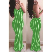 lovely Sexy Striped Green Maxi Dress