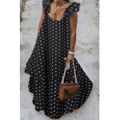 lovely Sweet Dot Print Black Maxi Plus Size Dress