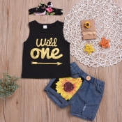 lovely Casual Letter Print Black Girl Two-piece Sh