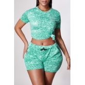 lovely Sportswear O Neck Tie-dye Green Two-piece S