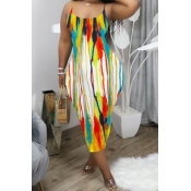 lovely Stylish Tie-dye Multicolor Mid Calf Dress