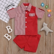 lovely Casual Striped Patchwork Red Boy Two-piece 