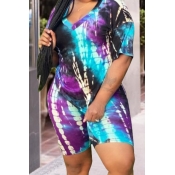 LW Plus Size Leisure Tie-dye Purple Two-piece Shor