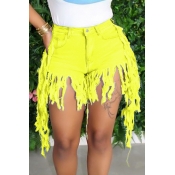 LW Casual Tassel Design Yellow Denim Shorts