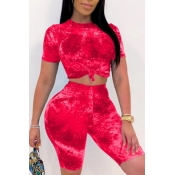 lovely Trendy Tie-dye Red Two-piece Shorts Set