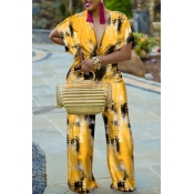 lovely Stylish Tie-dye Yellow One-piece Jumpsuit