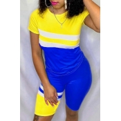 lovely Casual Patchwork Yellow Two-piece Shorts Se