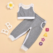lovely Casual Patchwork Grey Girl Two-piece Pants 