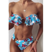 lovely Butterfly Print Blue Two-piece Swimsuit
