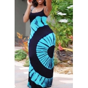 lovely Casual Print Baby Blue Maxi Plus Size Dress