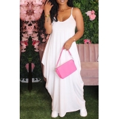 lovely Casual Fold Design White Ankle Length Dress