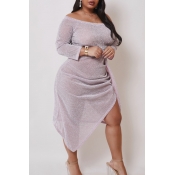 Lovely Plus Size Casual Asymmetrical Light Pink Mi