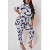 lovely Casual Print Black Plus Size Two-piece Pant