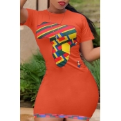 lovely Casual O Neck Print Jacinth Mini Plus Size 