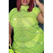 lovely Casual See-through Green Mini Plus Size Dre