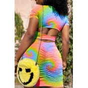 LW Casual Tie-dye Hollow-out Blue Two-piece Skirt 