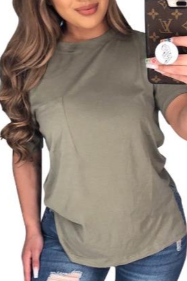 lovely Leisure O Neck Army Green Plus Size T-shirt