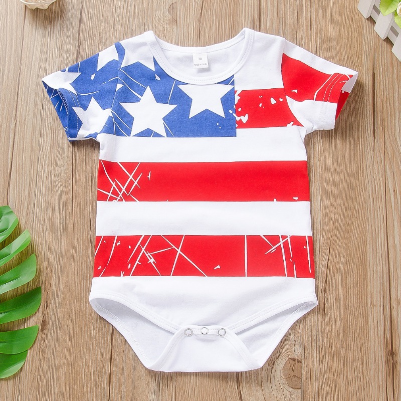 lovely Independence Day Casual Print White Boy One-piece Romper