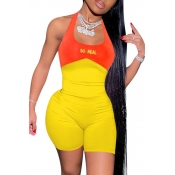 lovely Sexy Patchwork Backless Yellow One-piece Ro