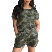 lovely Casual Camo Print Green One-piece Romper