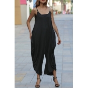 lovely Casual Loose Black Plus Size One-piece Jump