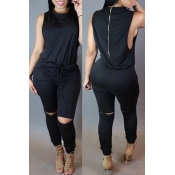 Lovely Casual Hollow-out Black One-piece Jumpsuit