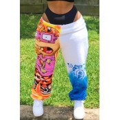 Lovely Street Print Patchwork Multicolor Pants