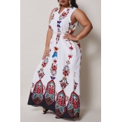 Lovely Ethnic Spaghetti Strap Print White Ankle Le
