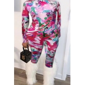 Lovely Casual Print Rose Red One-piece Jumpsuit(Wi