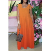 lovely Bohemian Lace-up Loose Orange Red Maxi Dres