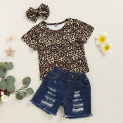 lovely Casual Print Blue Girl Two-piece Shorts Set