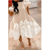 Lovely Stylish Print White Knee Length Dress