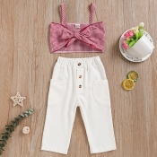 lovely Sweet Grid Print Red Girl Two-piece Pants S