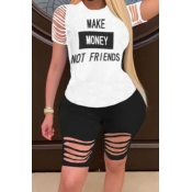 Lovely Leisure Letter Print Black Plus Size Two-pi