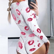 lovely Casual Lip Print Pink One-piece Romper