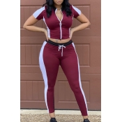 lovely Sportswear Patchwork Wine Red Plus Size Two