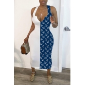 lovely Trendy Print Patchwork White Mid Calf Dress