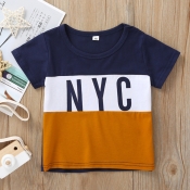 lovely Casual Letter Print Patchwork Dark Blue Boy
