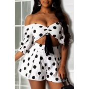 Lovely Sexy Off The Shoulder Dot Print White Two-p