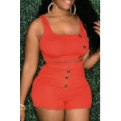 Lovely Leisure Buttons Design Orange One-piece Rom