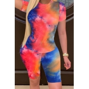 Lovely Casual Tie-dye Jacinth Two-piece Shorts Set
